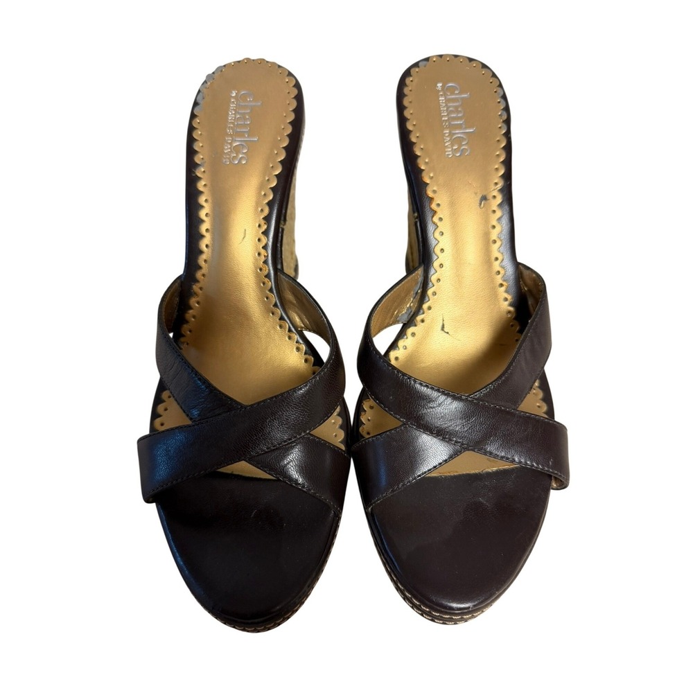 Charles by Charles David Womens Brown Leather Espadrille Wedge Sandals Size 8